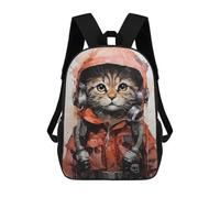 sinyumoney Mochila para niños, mochila escolar impresa en 3D para niños y niñas, Cat Aviator In Orange, 17"