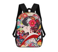sinyumoney Mochila para niños, mochila escolar impresa en 3D para niños y niñas, Flores Kimono Girl Art, 17"
