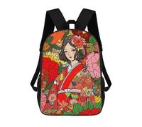 sinyumoney Mochila para niños, mochila escolar impresa en 3D para niños y niñas, Japan Kimono Girl Flowers, 17"