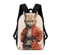sinyumoney Mochila para niños, mochila escolar impresa en 3D para niños y niñas, Karate Cat In Uniform, 17"