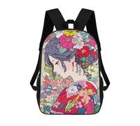 sinyumoney Mochila para niños, mochila escolar impresa en 3D para niños y niñas, Kimono Flowers Girl Art, 17"