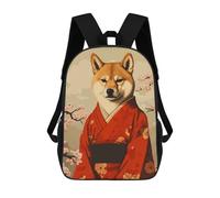 sinyumoney Mochila para niños, mochila escolar impresa en 3D para niños y niñas, Shiba Inu Kimono Pixel Art, 17"