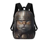 sinyumoney Mochila para niños, mochila escolar impresa en 3D para niños y niñas, Viking Cat Wearing Helmet, 17"