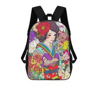 sinyumoney Mochila para niños, mochila escolar impresa en 3D para niños y niñas, Zen Kimono Flower Girl Art, 17"