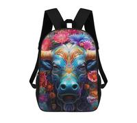 sinyumoney Mochila Para Niños Y Niñas Con Impresión 3D Colorful Bull with Flowers Mochila Escolar Para Niños De Primaria, Mochila Informal De Viaje Para Portátil 17inch
