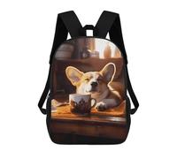 sinyumoney Mochila Para Niños Y Niñas Con Impresión 3D Corgi Coffee Puppy Dog Mochila Escolar Para Niños De Primaria, Mochila Informal De Viaje Para Portátil 17inch