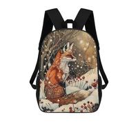 sinyumoney Mochila Para Niños Y Niñas Con Impresión 3D Fox in Winter Wonderland Art Nouveau Mochila Escolar Para Niños De Primaria, Mochila Informal De Viaje Para Portátil 17inch