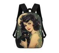 sinyumoney Mochila Para Niños Y Niñas Con Impresión 3D Halloween Black Cat Witch Mochila Escolar Para Niños De Primaria, Mochila Informal De Viaje Para Portátil 17inch