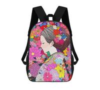 sinyumoney Mochila Para Niños Y Niñas Con Impresión 3D Japan Woman Kimono Flowers Mochila Escolar Para Niños De Primaria, Mochila Informal De Viaje Para Portátil 17inch