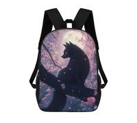 sinyumoney Mochila Para Niños Y Niñas Con Impresión 3D Japanese Black Fox Kitsune Cat in Cherry Blossoms Mochila Escolar Para Niños De Primaria, Mochila Informal De Viaje Para Portátil 17inch