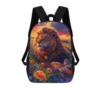 sinyumoney Mochila Para Niños Y Niñas Con Impresión 3D Lion In Field Of Flowers Mochila Escolar Para Niños De Primaria, Mochila Informal De Viaje Para Portátil 17inch