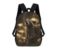 sinyumoney Mochila Para Niños Y Niñas Con Impresión 3D Raccoon with Backpack in Mushroom Forest Mochila Escolar Para Niños De Primaria, Mochila Informal De Viaje Para Portátil 17inch