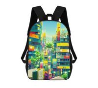 sinyumoney Mochila Para Niños Y Niñas Con Impresión 3D Vibrant Cityscape with Palm Trees Mochila Escolar Para Niños De Primaria, Mochila Informal De Viaje Para Portátil 17inch