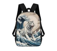 sinyumoney Mochila Para Niños Y Niñas Con Impresión 3D White Tiger Wave Mochila Escolar Para Niños De Primaria, Mochila Informal De Viaje Para Portátil 17inch
