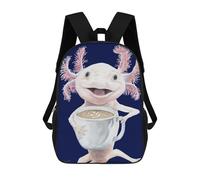 sinyumoney Mochila Unisex Axolatte, Smiling Axolotl with Coffee Mochila De Viaje Con Estampado 3D Mochila Informal Para Portátil Mochila Escolar Ligera Para Hombres, Mujeres, Niños Y Niñas 17inch