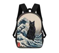 sinyumoney Mochila Unisex Black Cat Great Wave Mochila De Viaje Con Estampado 3D Mochila Informal Para Portátil Mochila Escolar Ligera Para Hombres, Mujeres, Niños Y Niñas 17inch