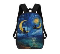 sinyumoney Mochila Unisex Cats on Moon Swings Painting Mochila De Viaje Con Estampado 3D Mochila Informal Para Portátil Mochila Escolar Ligera Para Hombres, Mujeres, Niños Y Niñas 17inch