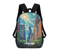 sinyumoney Mochila Unisex Chicago Cityscape Illustration Mochila De Viaje Con Estampado 3D Mochila Informal Para Portátil Mochila Escolar Ligera Para Hombres, Mujeres, Niños Y Niñas 17inch