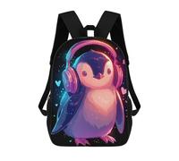 sinyumoney Mochila Unisex Cute Penguin with Headphones Mochila De Viaje Con Estampado 3D Mochila Informal Para Portátil Mochila Escolar Ligera Para Hombres Mujeres Niños Niñas 17inch