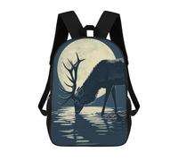 sinyumoney Mochila Unisex Deer Drink Water Moonlight Mochila De Viaje Con Estampado 3D Mochila Informal Para Portátil Mochila Escolar Ligera Para Hombres, Mujeres, Niños Y Niñas 17inch