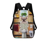 sinyumoney Mochila Unisex Frenchie Flush Toilet Art Mochila De Viaje Con Estampado 3D Mochila Informal Para Portátil Mochila Escolar Ligera Para Hombres, Mujeres, Niños Y Niñas 17inch