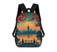 sinyumoney Mochila Unisex Japanese Pagoda Sunset Landscape Illustration Mochila De Viaje Con Estampado 3D Mochila Informal Para Portátil Mochila Escolar Ligera Para Hombres Mujeres Niños Niñas 17inch