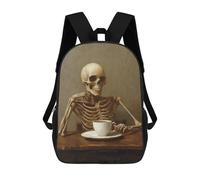 sinyumoney Mochila Unisex Skeleton with Coffee Mochila De Viaje Con Estampado 3D Mochila Informal Para Portátil Mochila Escolar Ligera Para Hombres, Mujeres, Niños Y Niñas 17inch
