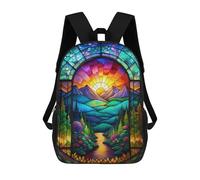 sinyumoney Mochila Unisex Stained Glass Nature Scene Mochila De Viaje Con Estampado 3D Mochila Informal Para Portátil Mochila Escolar Ligera Para Hombres, Mujeres, Niños Y Niñas 17inch