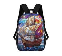 sinyumoney Mochila Unisex Stained Glass Ship Mochila De Viaje Con Estampado 3D Mochila Informal Para Portátil Mochila Escolar Ligera Para Hombres, Mujeres, Niños Y Niñas 17inch