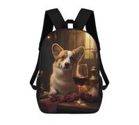 sinyumoney Mochila Unisex Welsh Corgi Glass Red Wine Mochila De Viaje Con Estampado 3D Mochila Informal Para Portátil Mochila Escolar Ligera Para Hombres, Mujeres, Niños Y Niñas 17inch