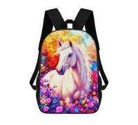 sinyumoney Mochila Unisex White Horse in Flowers Mochila De Viaje Con Estampado 3D Mochila Informal Para Portátil Mochila Escolar Ligera Para Hombres, Mujeres, Niños Y Niñas 17inch