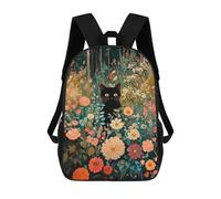 sinyumoney Mochilas 3D Para Niños Mochila Escolar Black Cat in Flower Garden Mochila Escolar Con Impresión 3D Para Niños De Primaria Y Secundaria 17inch