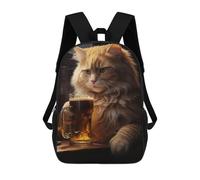 sinyumoney Mochilas 3D Para Niños Mochila Escolar Cat Drinking Beer Mochila Escolar Con Impresión 3D Para Niños De Primaria Y Secundaria 17inch