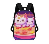 sinyumoney Mochilas 3D Para Niños Mochila Escolar Couple Cat And Fizza Mochila Escolar Con Impresión 3D Para Niños De Primaria Y Secundaria 17inch