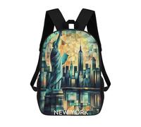 sinyumoney Mochilas 3D Para Niños Mochila Escolar Cubist New York Skyline with Statue of Liberty Mochila Escolar Con Impresión 3D Para Niños De Primaria Y Secundaria 17inch