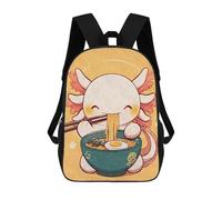sinyumoney Mochilas 3D Para Niños Mochila Escolar Cute Axolotl Eating Ramen Mochila Escolar Con Impresión 3D Para Niños De Primaria Y Secundaria 17inch