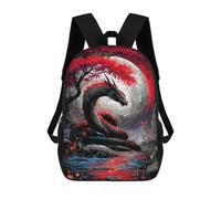sinyumoney Mochilas 3D Para Niños Mochila Escolar Dragon Under The Moon with Red Tree Mochila Escolar Con Impresión 3D Para Niños De Primaria Y Secundaria 17inch