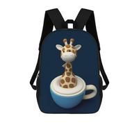 sinyumoney Mochilas 3D Para Niños Mochila Escolar Giraffe in Coffe Cup 2 Mochila Escolar Con Impresión 3D Para Niños De Primaria Y Secundaria 17inch