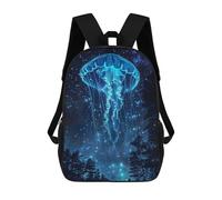 sinyumoney Mochilas 3D Para Niños Mochila Escolar Glowing Jellyfish in Starry Night Forest Mochila Escolar Con Impresión 3D Para Niños De Primaria Y Secundaria 17inch