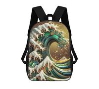 sinyumoney Mochilas 3D Para Niños Mochila Escolar Gold Great Wave Abstract Mochila Escolar Con Impresión 3D Para Niños De Primaria Y Secundaria 17inch
