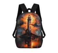 sinyumoney Mochilas 3D Para Niños Mochila Escolar Golden Lighthouse Sunset Mochila Escolar Con Impresión 3D Para Niños De Primaria Y Secundaria 17inch