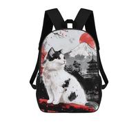 sinyumoney Mochilas 3D Para Niños Mochila Escolar Japanese Cat Fuji Mountain Mochila Escolar Con Impresión 3D Para Niños De Primaria Y Secundaria 17inch