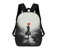 sinyumoney Mochilas 3D Para Niños Mochila Escolar Vintage Solitude - Girl with Heart Balloon in Dreamlike Mist Mochila Escolar Con Impresión 3D Para Niños De Primaria Y Secundaria 17inch