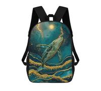sinyumoney Mochilas 3D Para Niños Mochila Escolar Whale in Teal And Gold Mochila Escolar Con Impresión 3D Para Niños De Primaria Y Secundaria 17inch