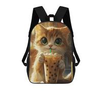 sinyumoney mochilas abstractas béisbol pared arte mochila escolar para niños bolsa de escuela impresa en 3D para niños, estudiantes de primaria y universidad, Lindo gato con té Boba, 17"