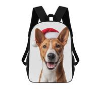 sinyumoney Mochilas Basenji Dog with Santa Hat Portrait Mochila Escolar Para Niños Mochila Escolar Impresa En 3D Para Niños Estudiantes De Primaria Y Secundaria 17inch