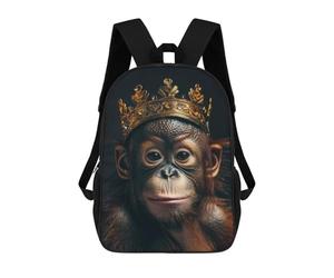 sinyumoney Mochilas Chimpanzee Cute King Mochila Escolar Para Niños Mochila Escolar Impresa En 3D Para Niños Estudiantes De Primaria Y Secundaria 17inch