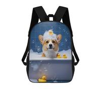 sinyumoney Mochilas Corgi in Bubble Bath with Ducks Mochila Escolar Para Niños Mochila Escolar Impresa En 3D Para Niños Estudiantes De Primaria Y Secundaria 17inch