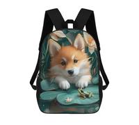 sinyumoney Mochilas Corgi Puppy with Frog on Lilypad Mochila Escolar Para Niños Mochila Escolar Impresa En 3D Para Niños Estudiantes De Primaria Y Secundaria 17inch