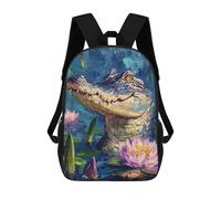 sinyumoney Mochilas De 17 Pulgadas Alligator in Lotus Pond Mochila Escolar Para Niños, Impresa En 3D Para Niños De Primaria Y Secundaria.